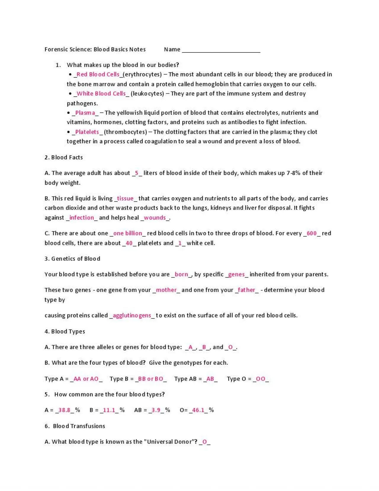 PDF-Forensic Science Blood Basics Notes Name