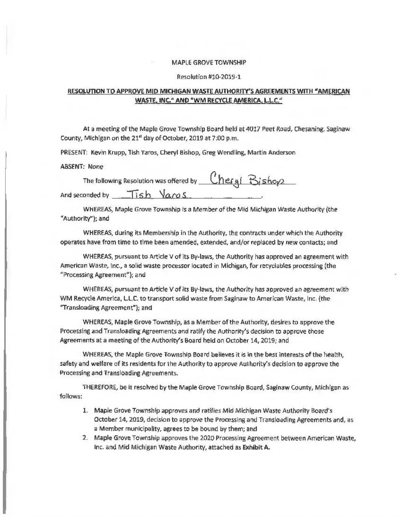 PDF-MAPLE GROVE TOWNSHIP Resolution 1020191 RESOLUTION TO APPROVE MID MI