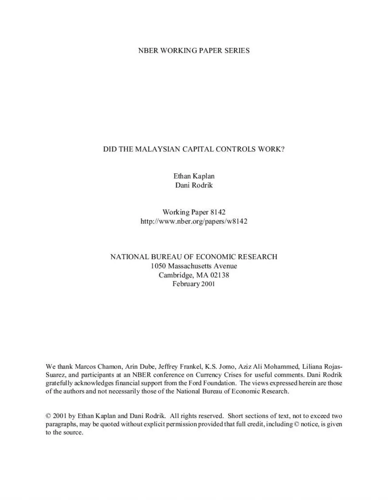 PDF-DID THE MALAYSIAN CAPITAL CONTROLS WORK Ethan Kaplan and Dani Ro