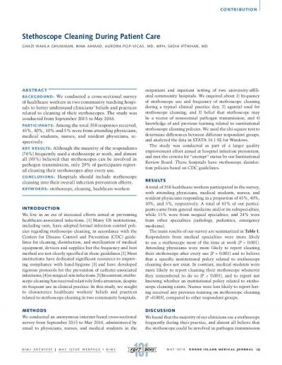 Stethoscope Cleaning During Patient Care