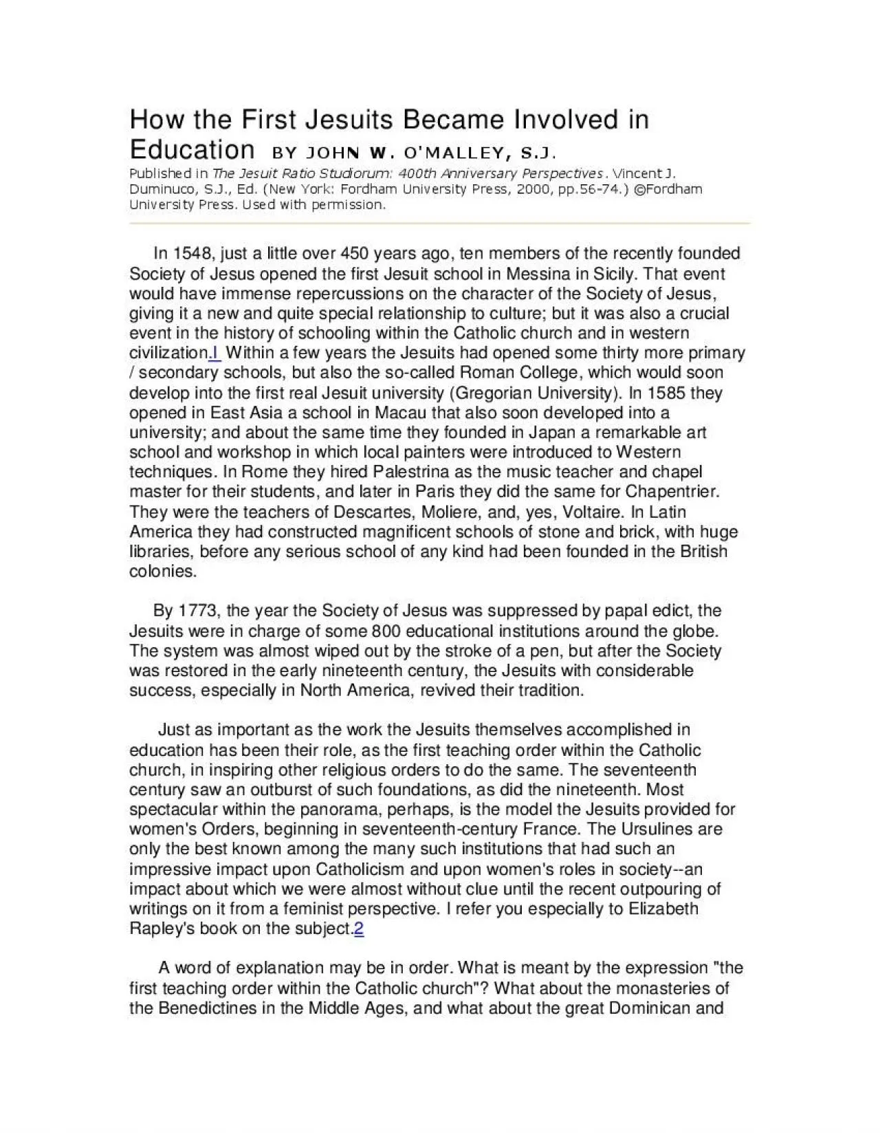 PDF-How the First Jesuits Became Involved in Education nrrnnrrnn n n