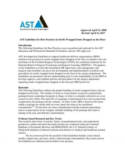 Approved April 13 2008                Revised April     AST Guidelines