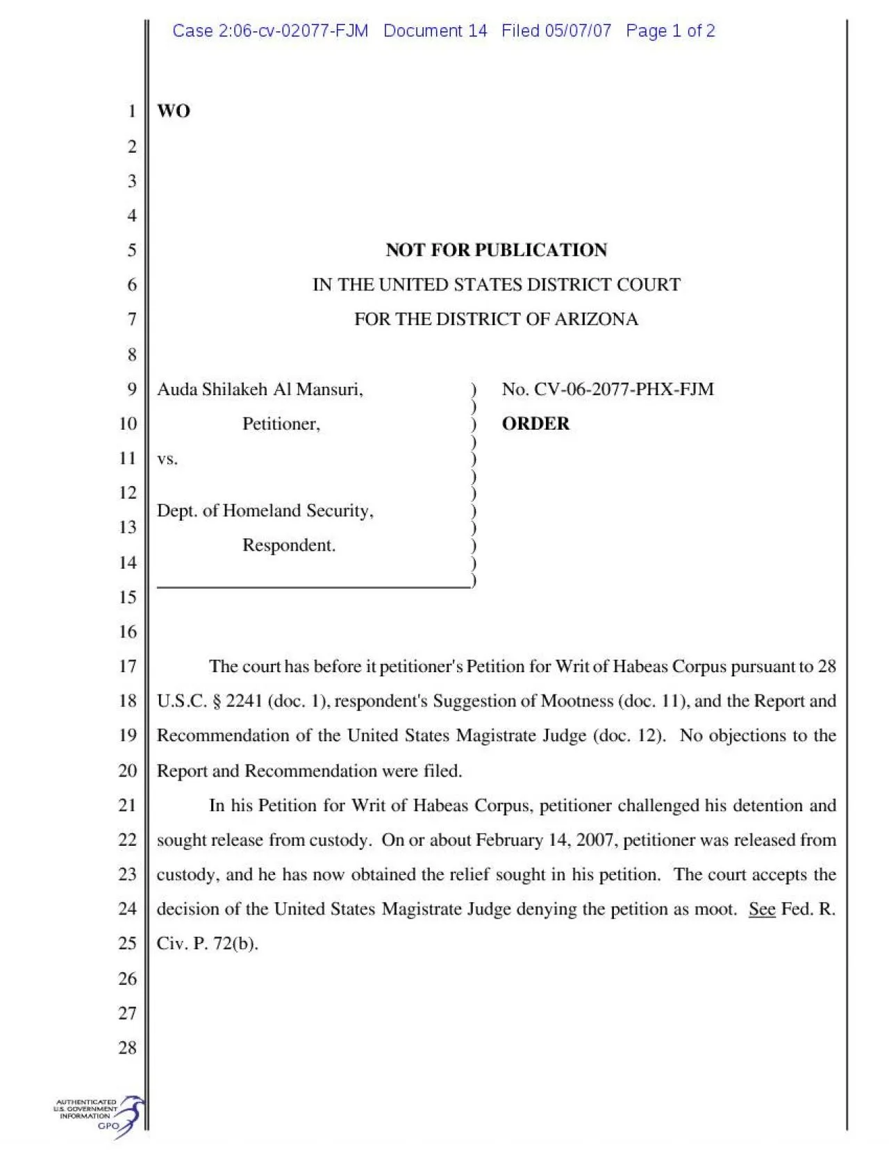 PDF-Case 206cv02077FJM Document 14 Filed 050707 Page 1 of 2