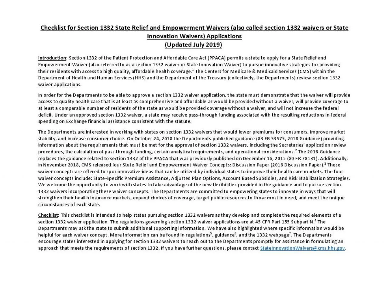 PDF-Checklist for Section 1332 State Relief and Empowerment Waivers also c