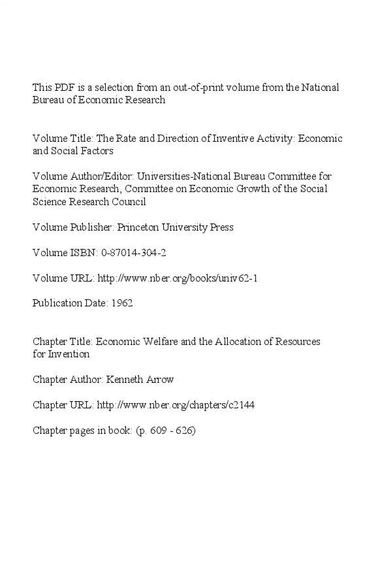 PDF-WELFARE ECONOMICS AND IN VENTIVE ACTIVITY