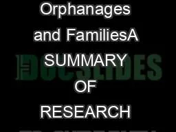 Children Orphanages and FamiliesA SUMMARY OF RESEARCH TO  GUIDE FAITH