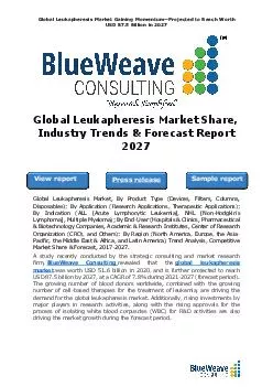 ﻿Global Leukapheresis Market Share, Industry Trends & Forecast Report 2027