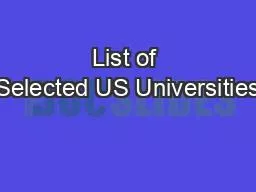 List of Selected US Universities