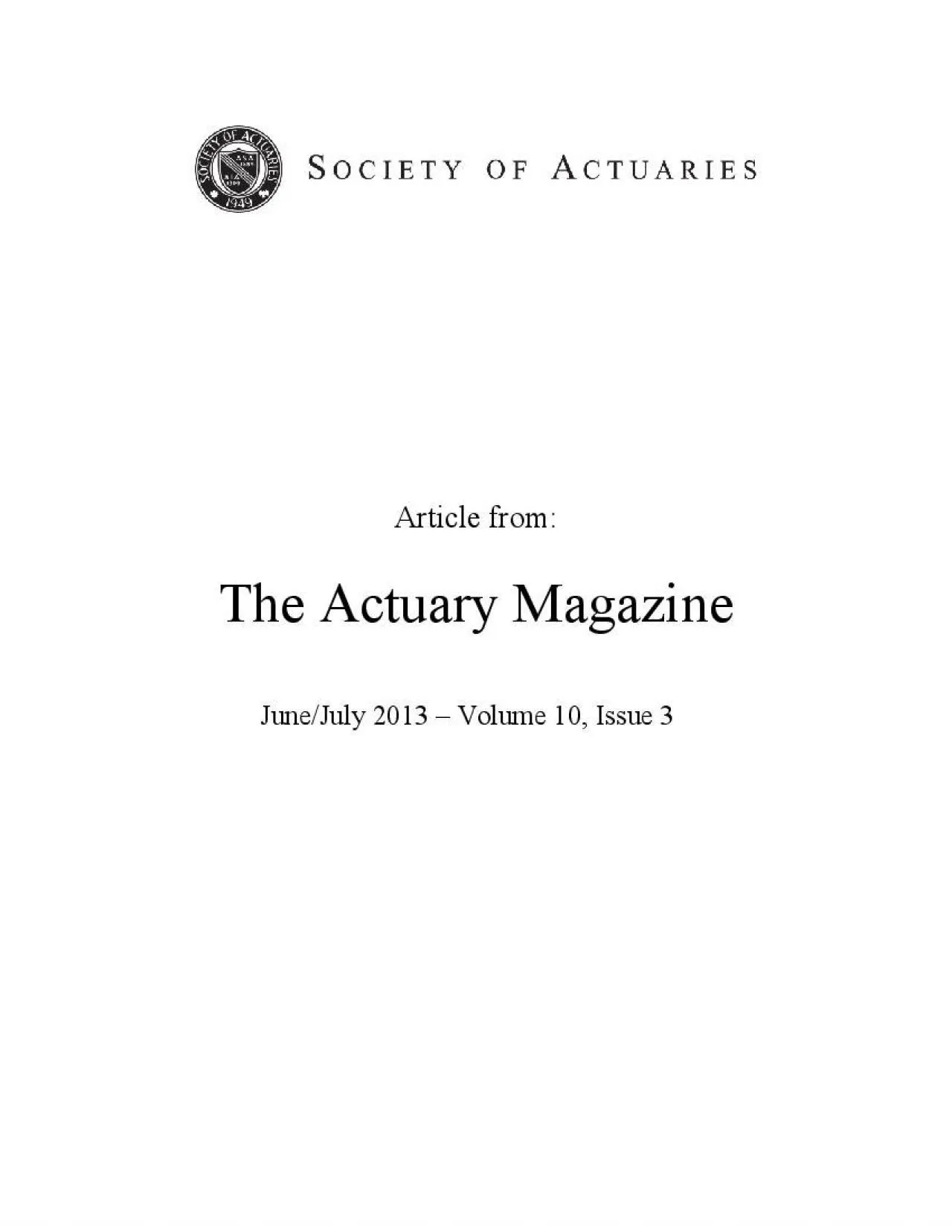 PDF-Article from The Actuary Magazine 2013 Volume 10Issue