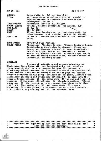 DOCUMENT RESUMEED 296 881SE 019 407AUTHORLutz Julie H Orlich Donald CT