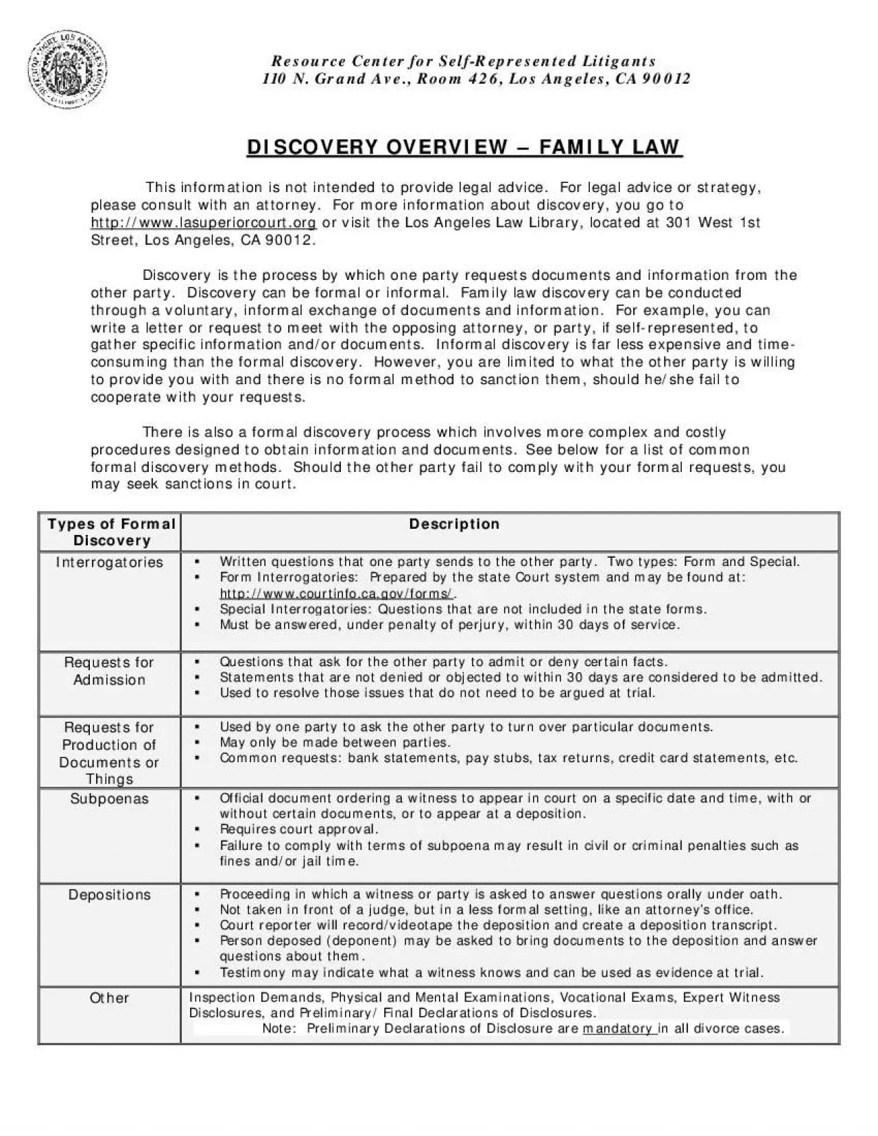 PDF-Resource Center for SelfRepresented Litigants 110 N Grand Ave Room 42