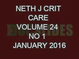 NETH J CRIT CARE VOLUME 24  NO 1  JANUARY 2016