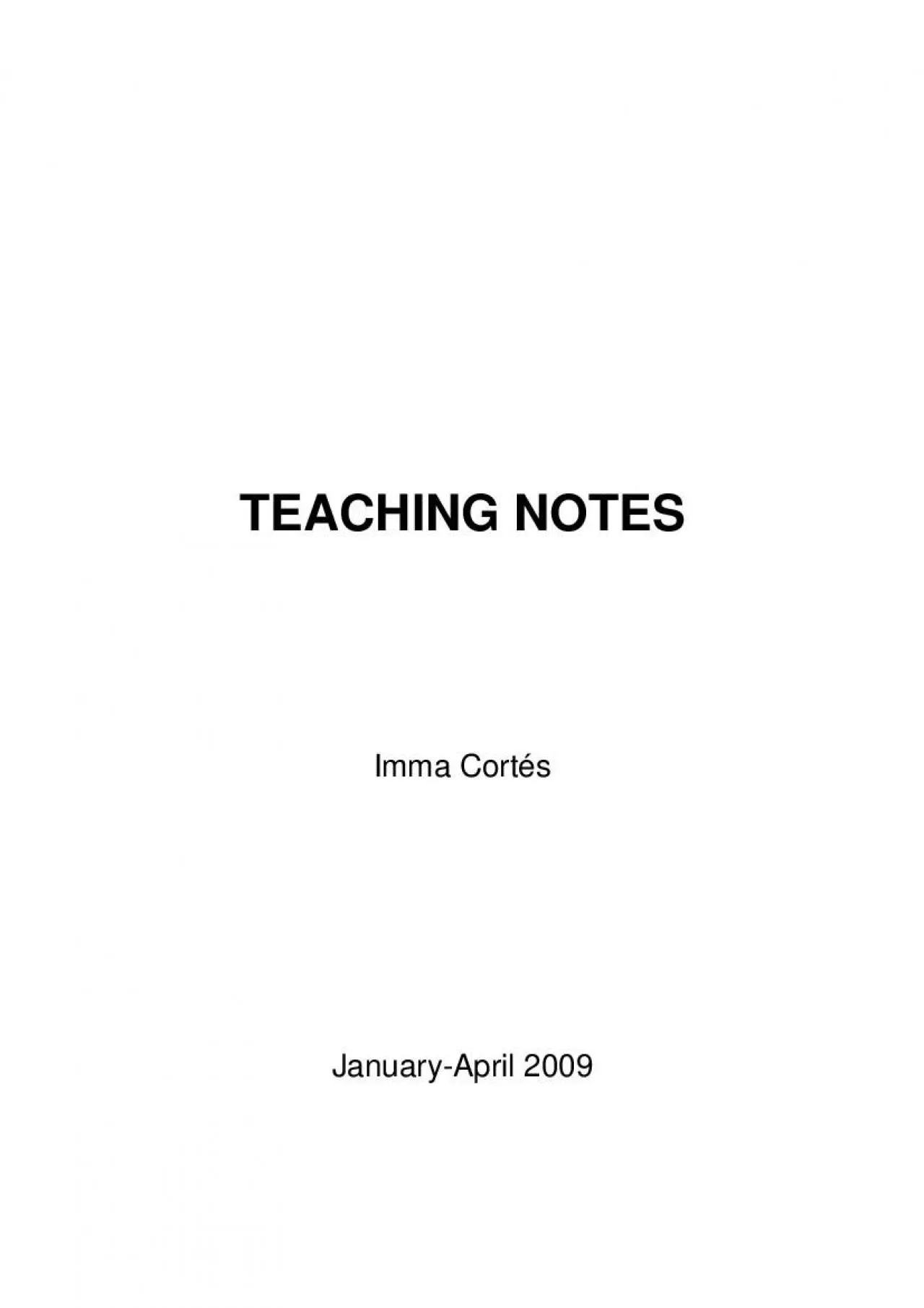 PDF-TEACHING NOTES Imma Corts JanuaryApril 2009