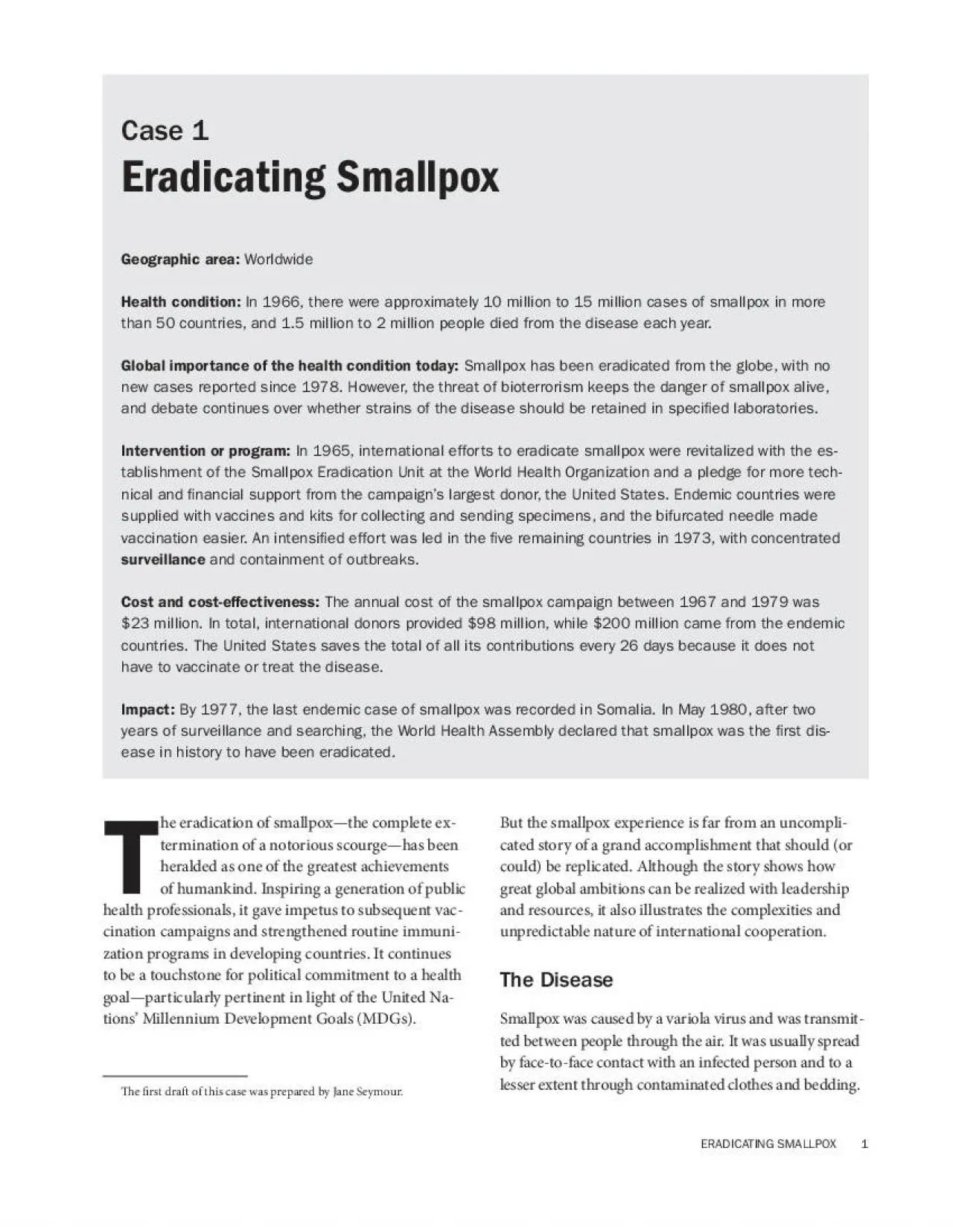 PDF-Smallpox has been eradicated from the globe with no new cases reported