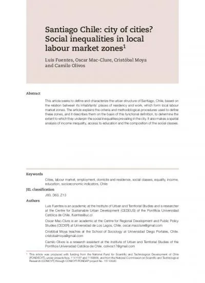 Santiago Chile city of cities Social inequalities in local labour mark