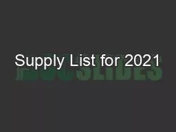 Supply List for 2021