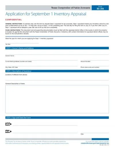 Application for September 1 Inventory AppraisalCONFIDENTIAL