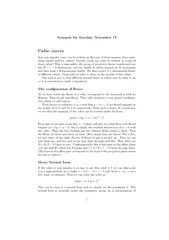 SynopsisforTuesday,November13CubiccurvesAnynon-singularconiccanbewrittenasthesumofthreesquares,doessome-thingsimilarholdforcubics?Naively,couldanycubicbewrittenasasumofthreecubes?Thisisimpossible,thegroupofprojectivelineartransformationshas321=8dimensions