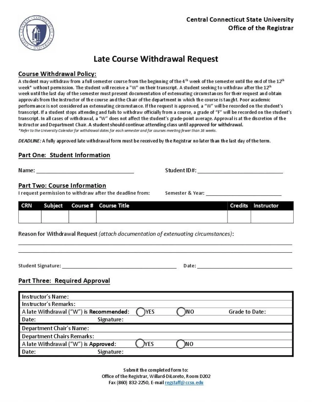 PDF-Submit the completed form to Office of the Registrar WillardDiLoreto R