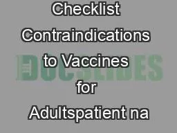 Screening Checklist Contraindications to Vaccines for Adultspatient na