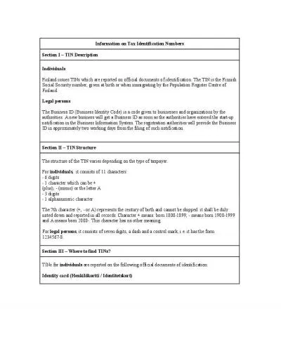 Informationon TaxIdentification Numbers