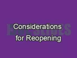 Considerations for Reopening
