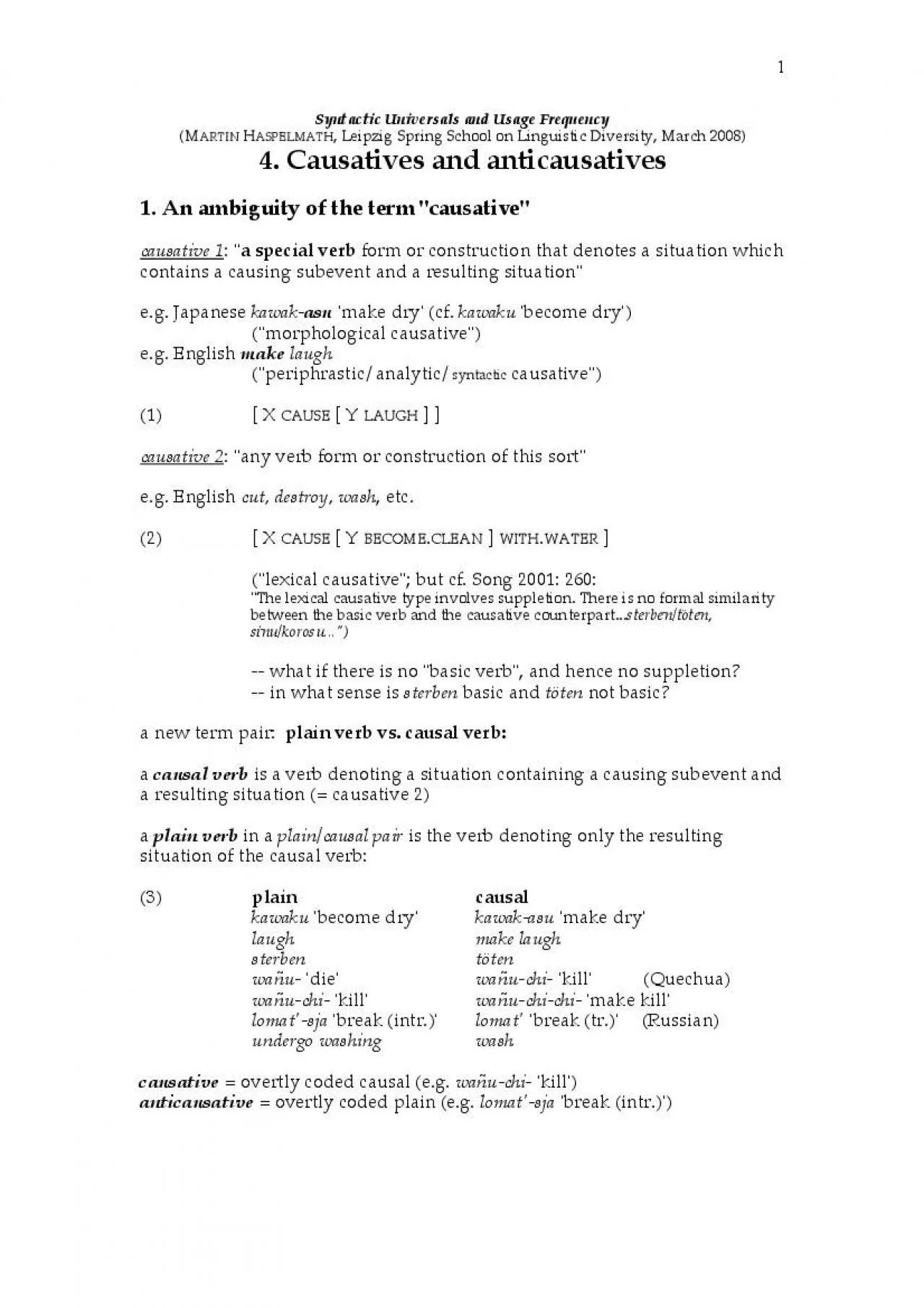 PDF-Y LAUGH causative 2 any verb form or construction of this sort eg