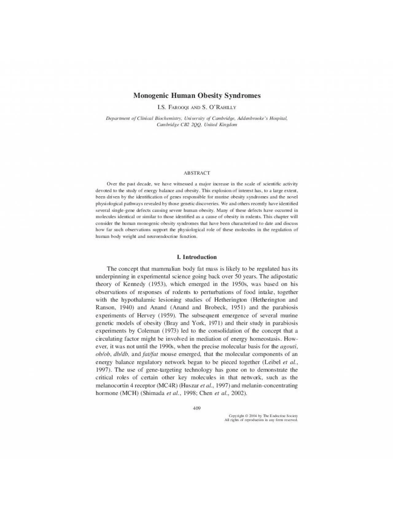 PDF-MonogenicHumanObesitySyndromesISFAROOQIANDSORDepartmentofClinicalBioch