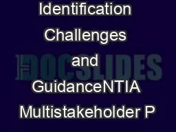 Software Identification Challenges and GuidanceNTIA Multistakeholder P