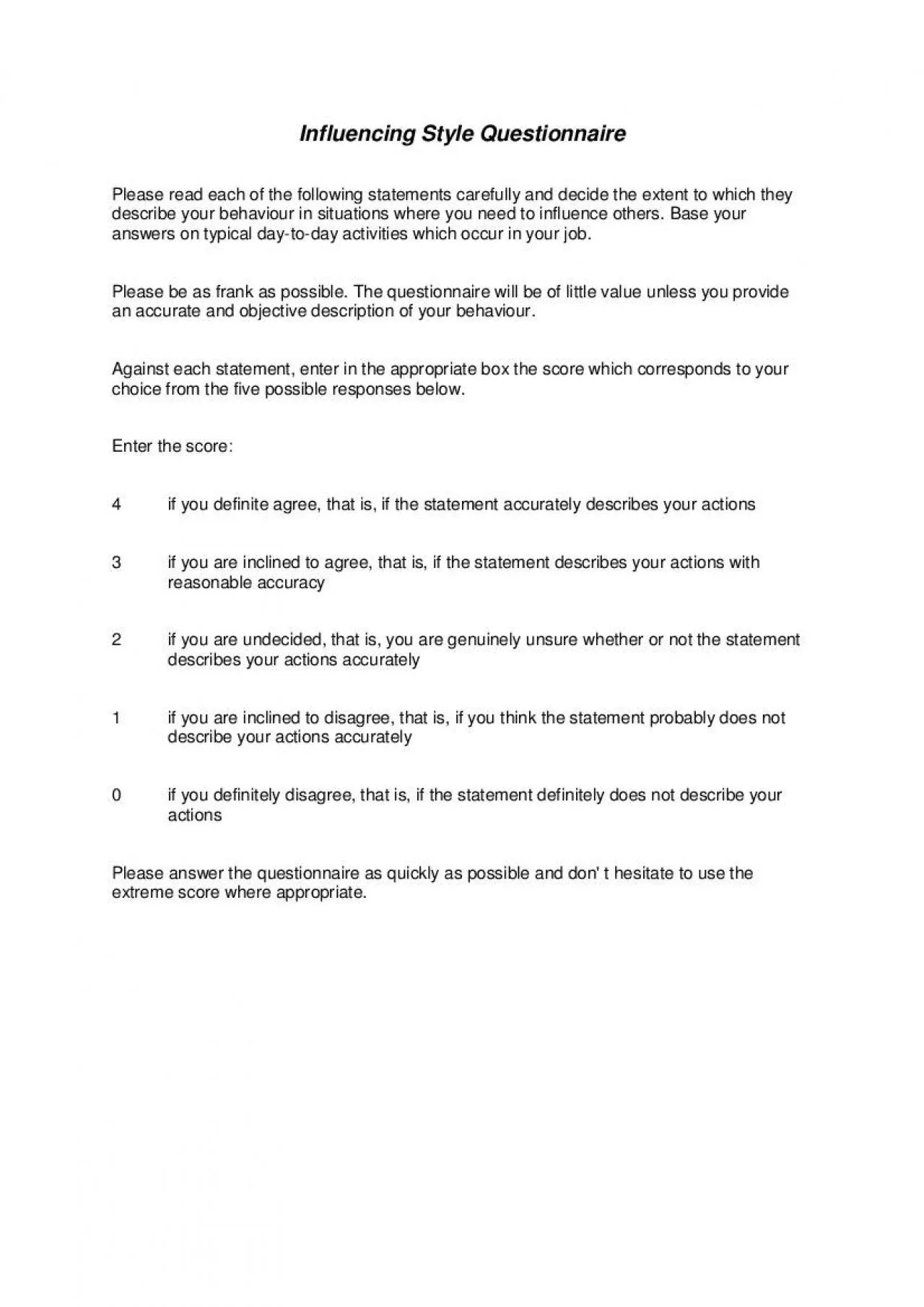 PDF-Influencing Style QuestionnairePlease read each of the following state