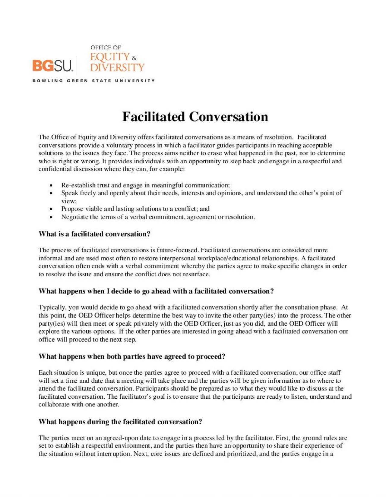 PDF-Facilitated ConversationThe Office of Equity and Diversity offers faci