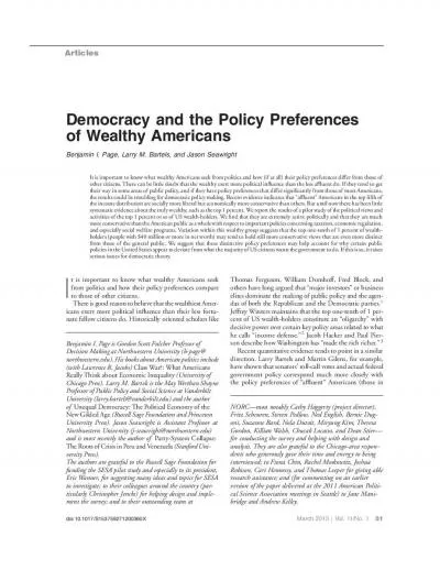 DemocracyandthePolicyPreferencesofWealthyAmericansBenjaminIPageLarryMB