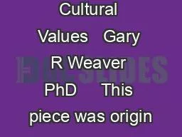 American Cultural Values   Gary R Weaver PhD     This piece was origin
