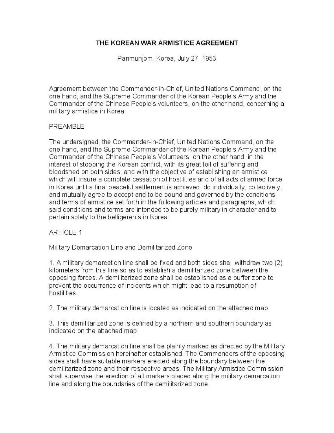 PDF-Agreement between the CommanderinChief United Nations Command on the