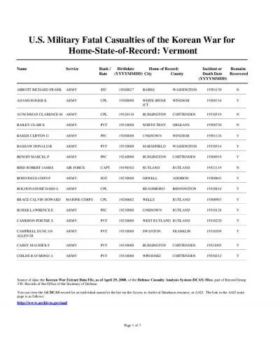 US Military Fatal Casualties of the Korean War for