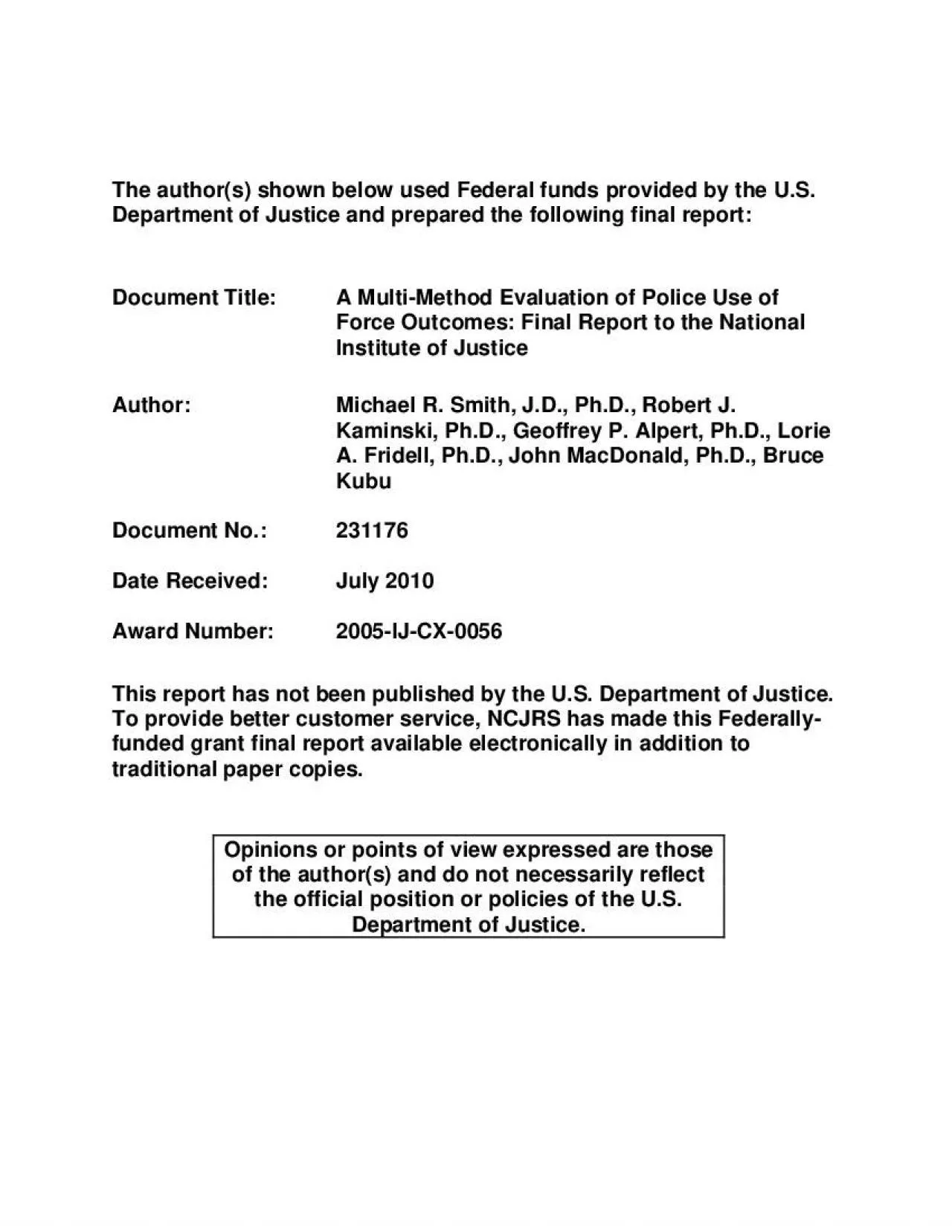 PDF-ral funds provided by the US Document Title A MultiMethod Evaluation