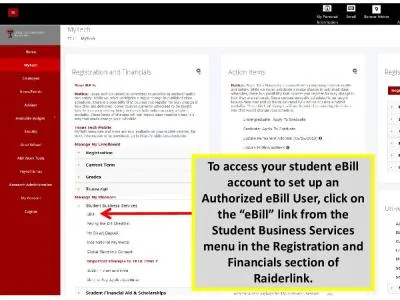 To access your student eBill account to set up an Authorized eBill Use