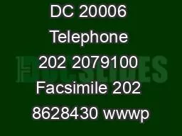 Washington DC 20006 Telephone 202 2079100 Facsimile 202 8628430 wwwp