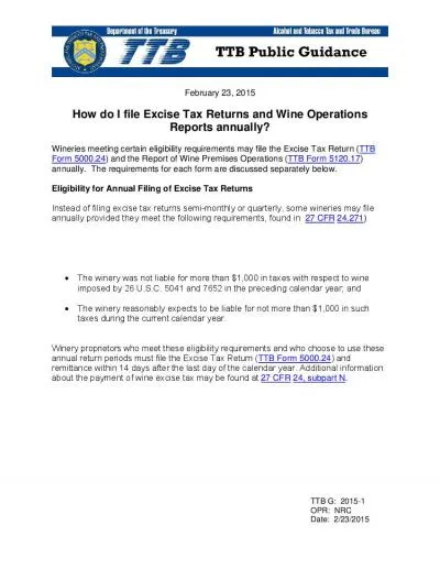 How do I file Excise Tax Returns and Wine Operations Reports annually