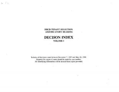 DHCD TENANT ADJUDICATORY HEARING DECISON INDEX made between November c