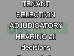 DHCD TENANT SELECTION ADJUDICATORY HEARING all decisions Requests for