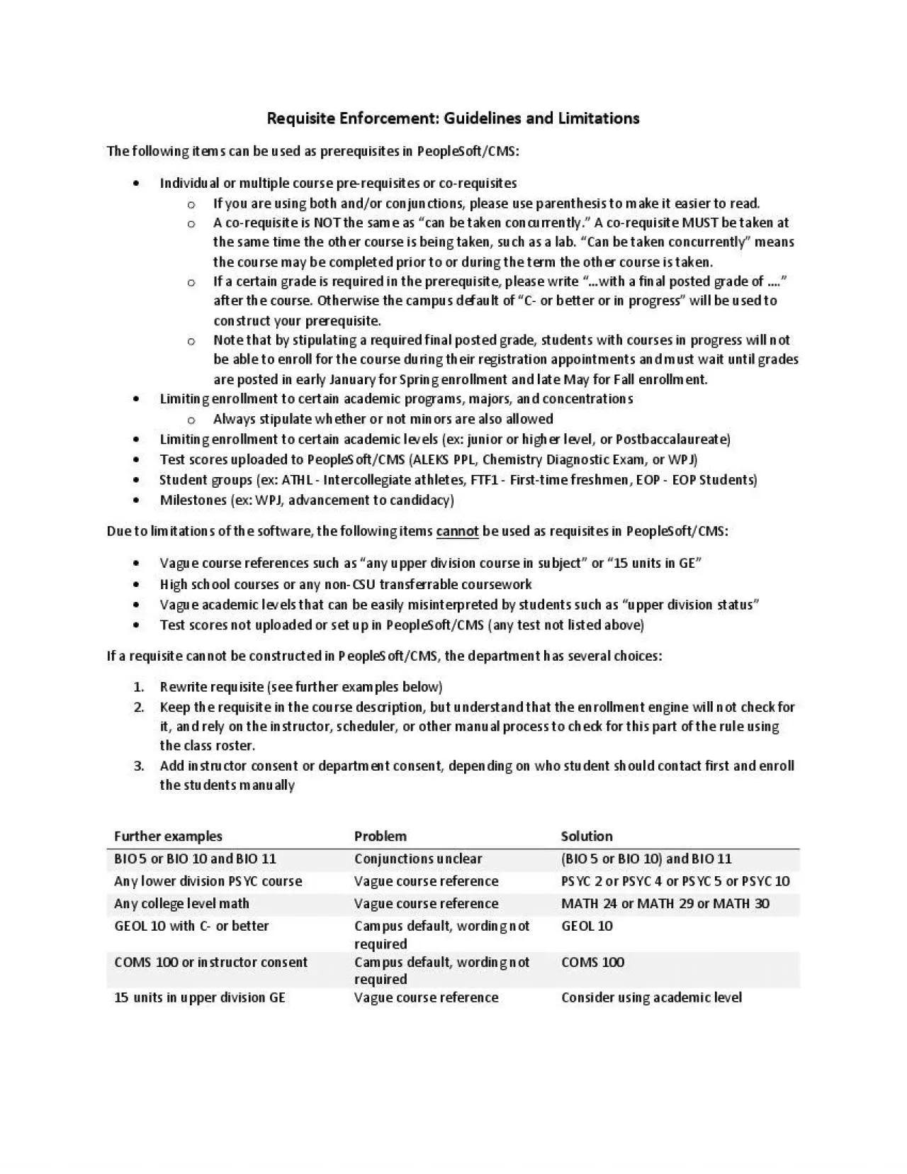 PDF-Requisite EnforcementGuidelines and LimitationsThe following items can