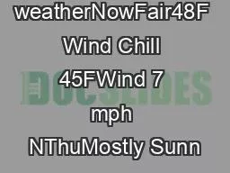 PDF-Brattleboro weatherNowFair48F Wind Chill 45FWind 7 mph NThuMostly Sunn