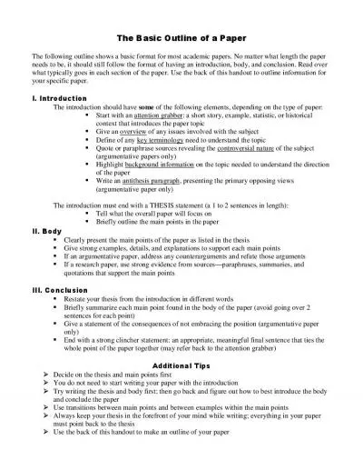 nrThe following outline shows a basic format for most academic papers