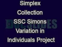 Simons Simplex Collection SSC Simons Variation in Individuals Project