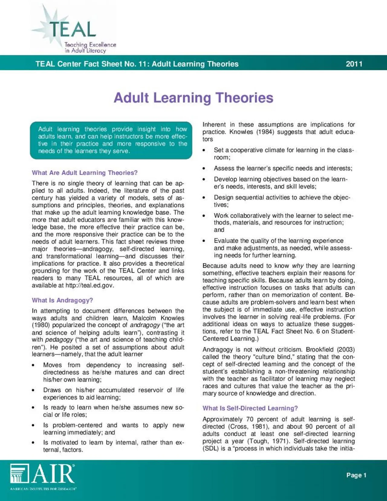 PDF-TEAL Center Fact Sheet No Adult Learning Theories