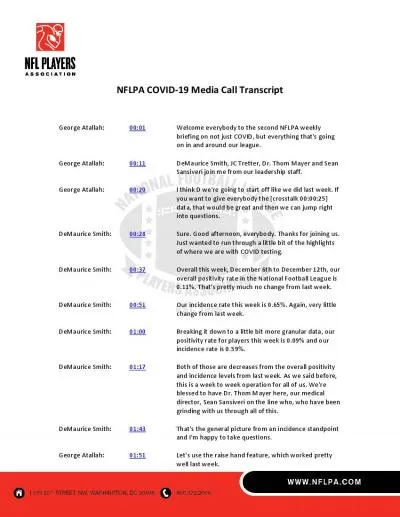 NFLPA COVID19 Media Call TranscriptGeorge Atallah0001