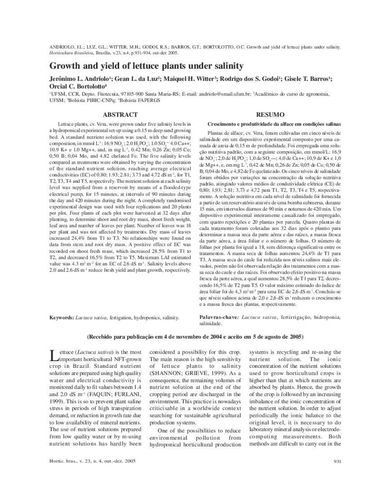 PDF-important horticultural NFTgrowncrop in Brazil Standard nutrient FAQU