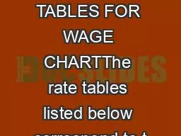 RATE TABLES FOR WAGE CHARTThe rate tables listed below correspond to t