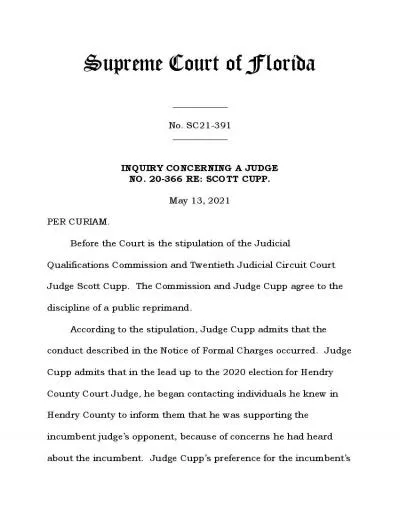 Supreme Court of FloridaNo SC21391INQUIRY CONCERNING A JUDGE NO 20366